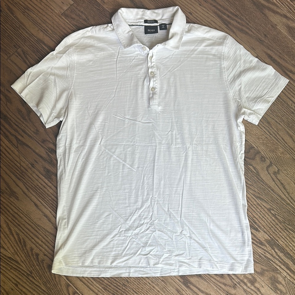 Hugo Boss Pima Cotton Polo Shirt Textured White Regular Fit Large EUC